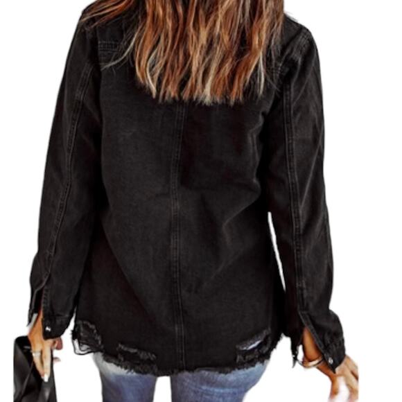 Papaya Branch Distressed Shacket‎ NWT Black size Medium Snap Front - Picture 4 of 16